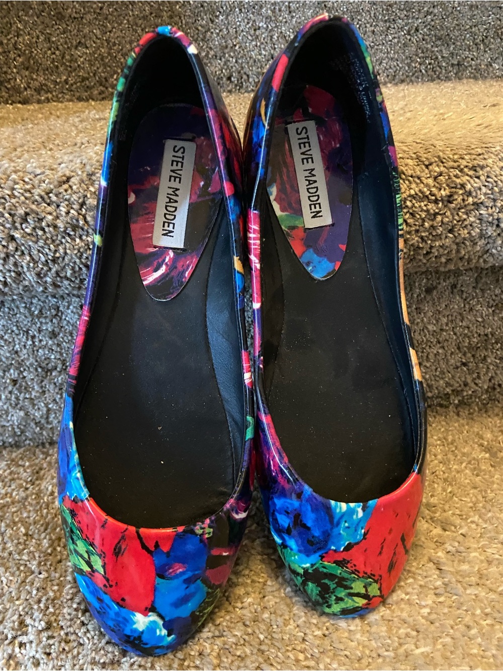 Steve Madden Multicolor Painted Floral Ballet Flats with wear